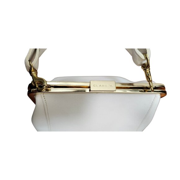 Clare V. Frame Top Handle Bag White Leather Gold Kiss-Lock Clasp Chic - Picture 4 of 16